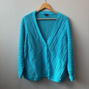 Talbots Plus 2X Cardigan Open-Knit V-Neck Button Sweater